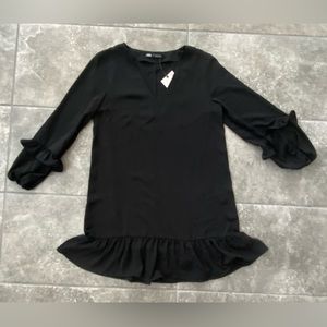 Zara black dress beach cover up ruffle sleeves NWT Small